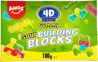 Amos 4D Gummy Sour Building Blocks 100g Coopers Candy
