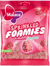 Malaco Sprinkled Foamies Strawberry 110g Coopers Candy