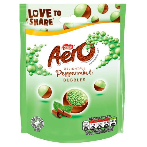 Aero Bubbles Peppermint Chocolate Bag 92g Coopers Candy