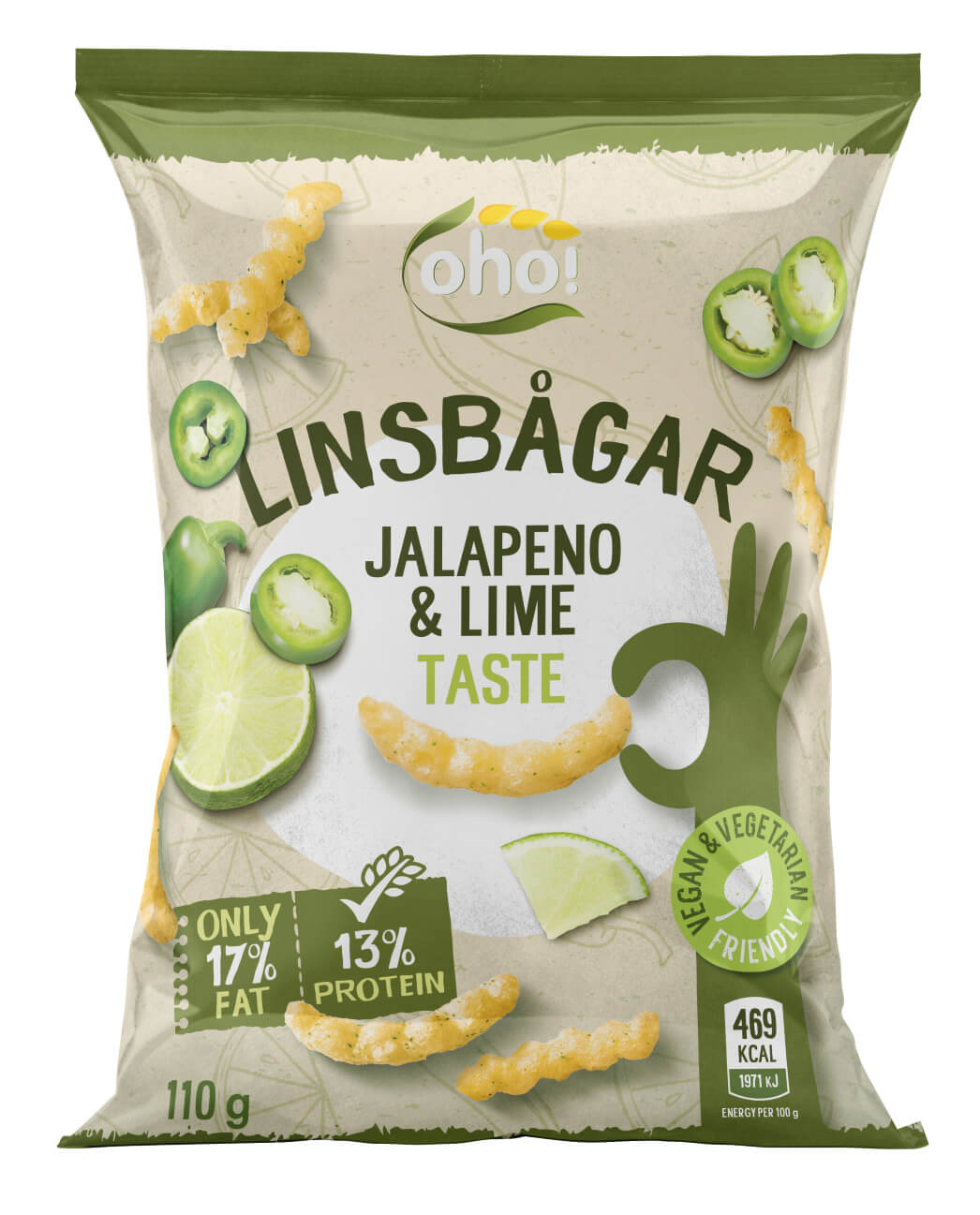 Oho! Linssirenkaat Jalapeno & Lime 100g