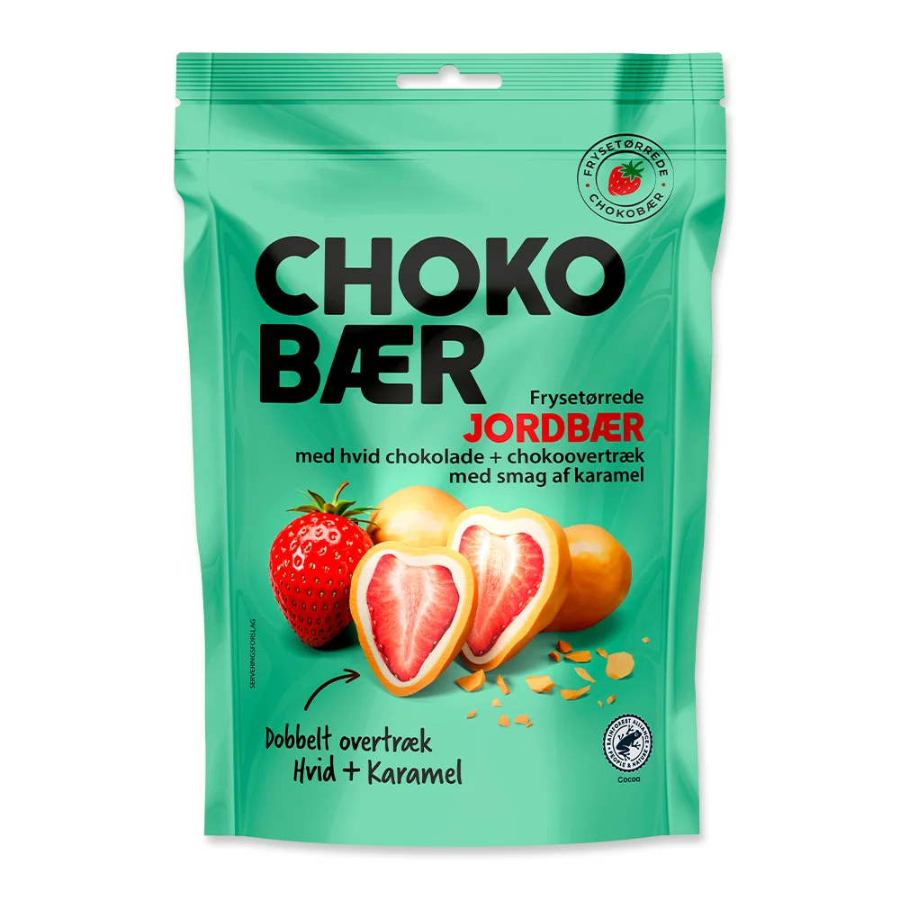 Chokobær Jordgubbar med Vit choklad & karamell 90g